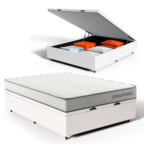 Cama Box Baú Casal com Colchão de Molas Ensacadas Double Comfort 138x188x62cm