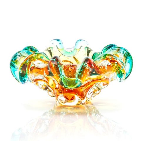 Centro de Mesa em Cristal Murano Verde e Âmbar - São Marcos