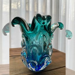 Vaso Em Cristal Murano Água Marinha E Esmeralda - São Marcos - 3