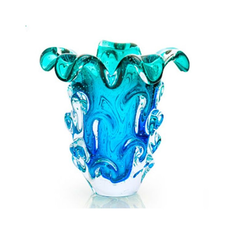 Vaso Em Cristal Murano Água Marinha E Esmeralda - São Marcos Vaso Em Cristal Murano Água Marinha E Esmeralda - São Marcos