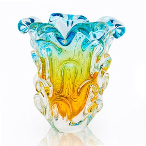 Vaso Em Cristal Murano Água Marinha E Âmbar - São Marcos