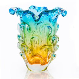 Vaso Em Cristal Murano Água Marinha E Âmbar - São Marcos - 1