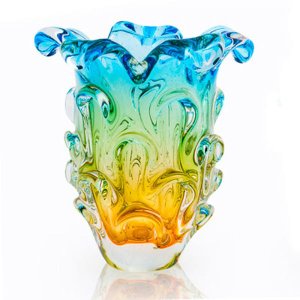Vaso Em Cristal Murano Água Marinha E Âmbar - São Marcos