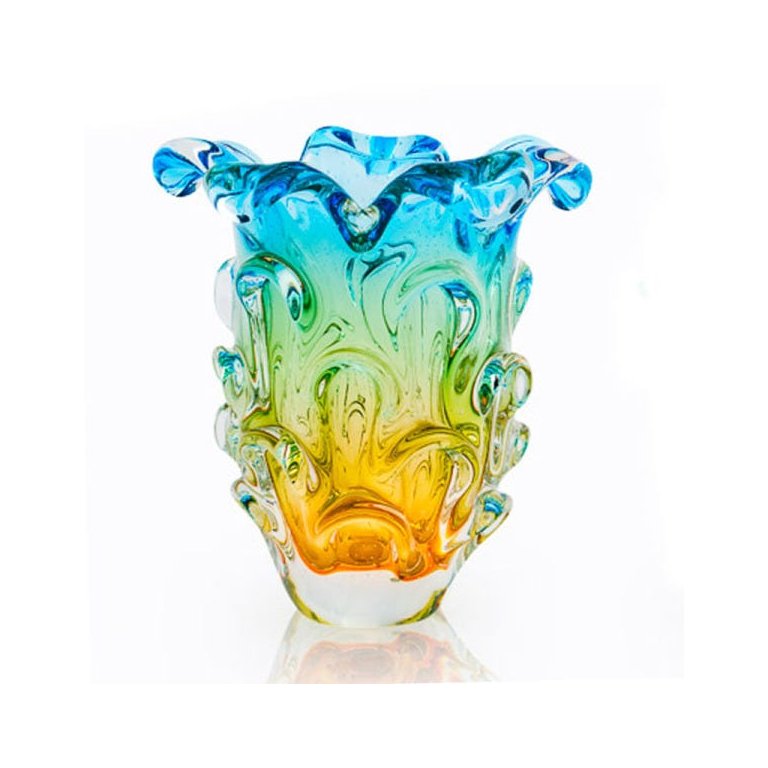 Vaso Em Cristal Murano Água Marinha E Âmbar - São Marcos
