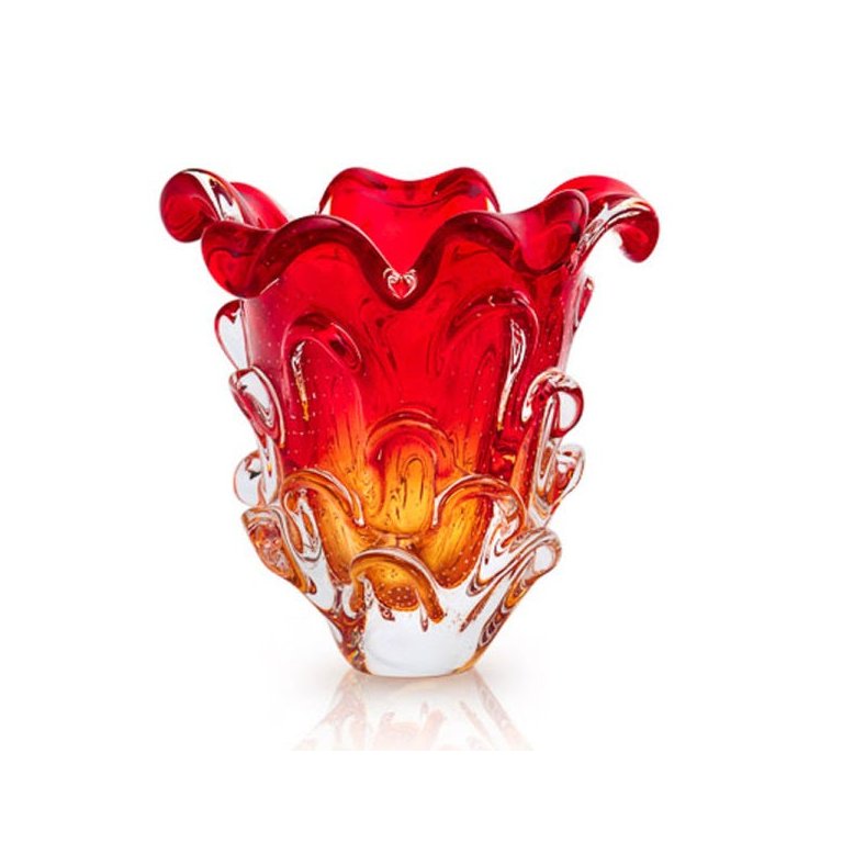 Vaso Em Cristal Murano Vermelho E Âmbar - São Marcos
