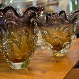 Vaso Em Cristal Murano Lilás E Âmbar - São Marcos - 6