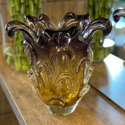 Vaso Em Cristal Murano Lilás E Âmbar - São Marcos - 4