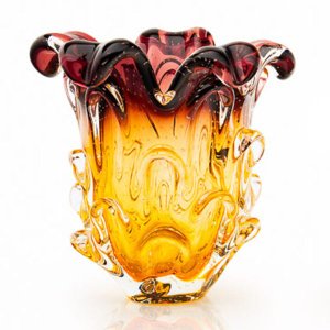 Vaso Em Cristal Murano Lilás E Âmbar - São Marcos