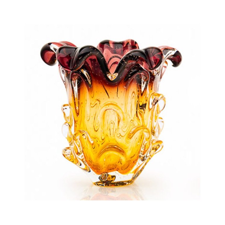 Vaso Em Cristal Murano Lilás E Âmbar - São Marcos