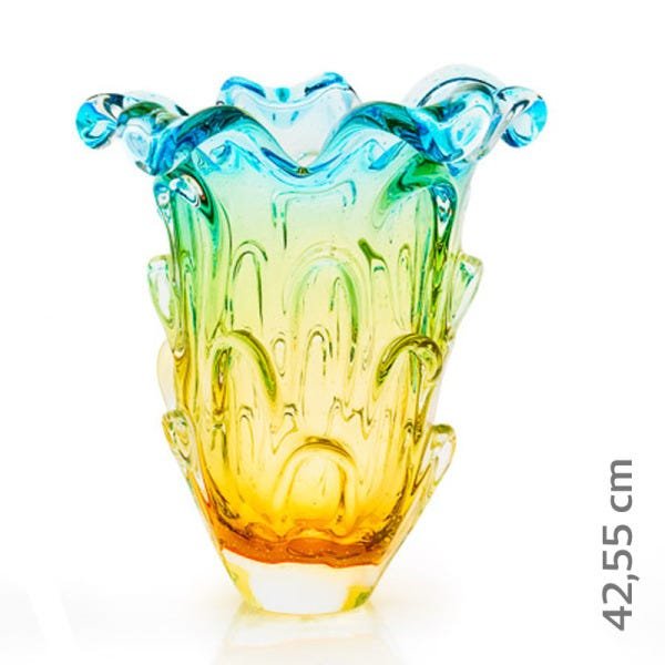 Vaso Em Cristal Murano Água Marinha E Âmbar - São Marcos - 2