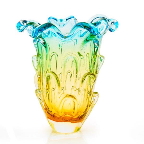 Vaso Em Cristal Murano Água Marinha E Âmbar - São Marcos - 1