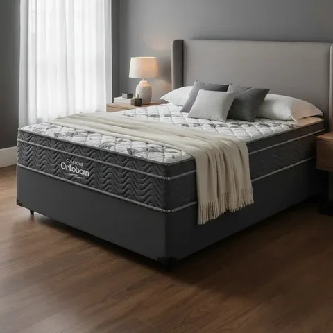 Cama Box com Colchão de Espuma D33 Ortobom Airtech Ortopillow 100 Casal 138cm