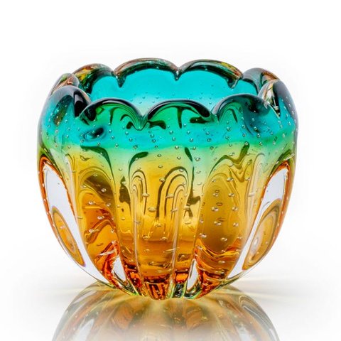 Vaso Em Cristal Murano Esmeralda E Âmbar - São Marcos