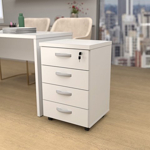 Gaveteiro Volante para Escritório com 4 Gavetas Netmobil - Branco