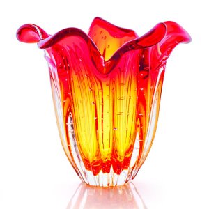 Vaso Em Cristal Murano Vermelho E Âmbar - São Marcos