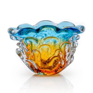 Vaso Em Cristal Murano Água Marinha E Âmbar - São Marcos