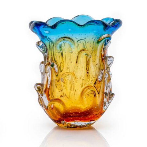 Vaso Em Cristal Murano Água Marinha E Âmbar - São Marcos