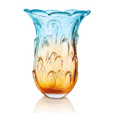 Vaso Em Cristal Murano Água Marinha E Âmbar - São Marcos