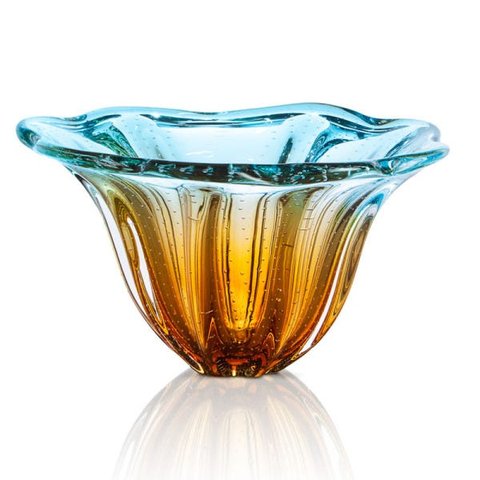 Vaso Em Cristal Murano Água Marinha E Âmbar - São Marcos