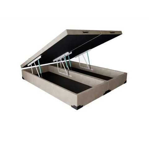 Cama Box Baú Queen Luxo Bege Bipartido com Pistão a Gás - 158x198x41