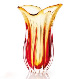 Vaso Em Cristal Murano Vermelho E Âmbar - São Marcos