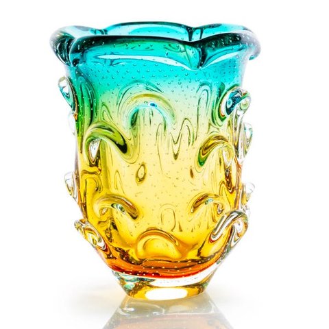 Vaso Em Cristal Murano Esmeralda E Âmbar - São Marcos