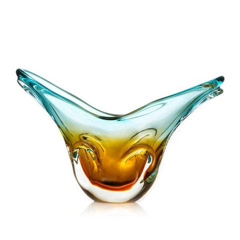 Vaso Em Cristal Murano Água Marinha E Âmbar - São Marcos