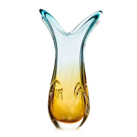 Vaso Em Cristal Murano Água Marinha E Âmbar - São Marcos