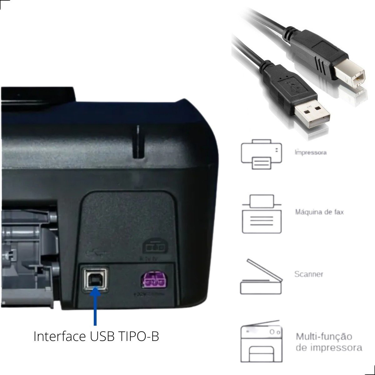 Cabo Usb 2.0 Impressora Universal 3metros Preto Connection Series - 4