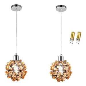 2 Pendentes Praga Âmbar 11cm em Metal e Cristal com Lâmpada Top