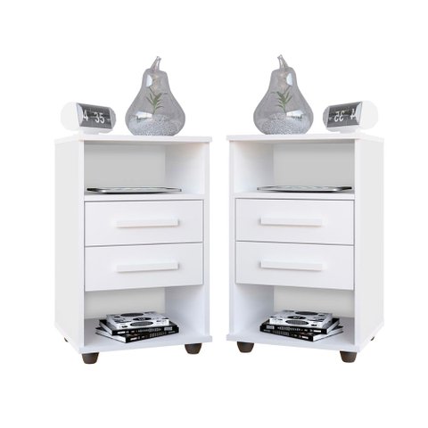 Kit 2 Mesas de Cabeceira Cielo Cor:branco - Mesinha de Quarto - Mizza Decor
