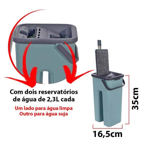 Flat Mop Rodo Balde Esfregão Microfibra Vassoura Mágica Limpa Fácil + 1 Refil - 5