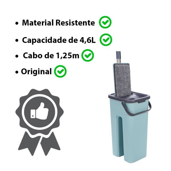 Flat Mop Rodo Balde Esfregão Microfibra Vassoura Mágica Limpa Fácil + 1 Refil - 4