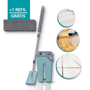 Flat Mop Rodo Balde Esfregão Microfibra Vassoura Mágica Limpa Fácil + 1 Refil
