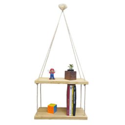 Prateleira Flutuante de Madeira Rustica Com Corda de Sisal: Natural - 2 Prateleira Flutuante de Madeira Rustica Com Corda de Sisal: Natural - 2