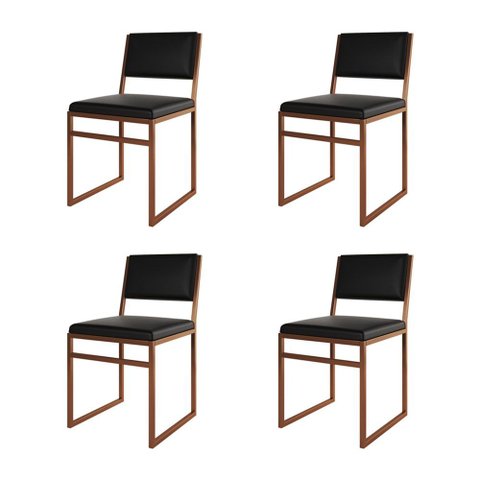 Kit 4 Cadeiras Industrial Isa Assento Corino Base Cobre para Mesa Sala Cozinha Home - Cobre/preto