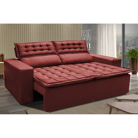 Sofá Retrátil e Reclinável Cama Inbox Slim 1,50M Tecido Suede Velusoft Vermelho