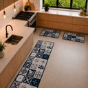 Ver imagem 1 de Kit Tapetes Cozinha 3 Pçs Aurora Azulejo - Shd:Art Cinza Azul 110