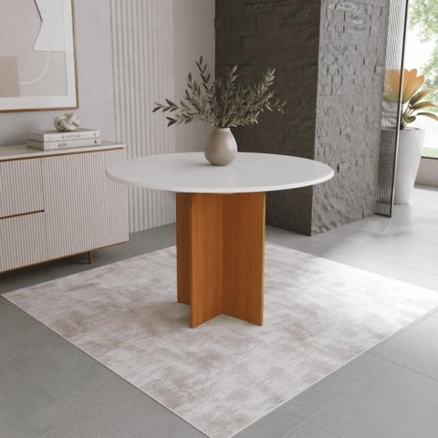 Mesa de Jantar Redonda Tampo de Madeira Fidelitá Espanha 90cm