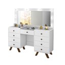 Ver imagem 2 de Penteadeira Camarim Rústica Mila com 8 Gavetas e Porta Jóias Maquiagem Espelho e Led - Branco