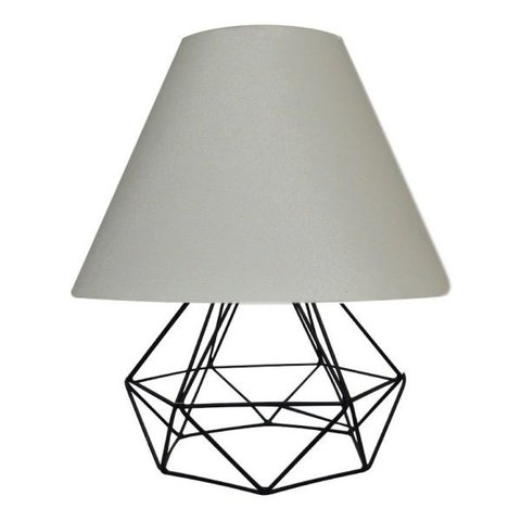 Abajur Aramado Cúpula de Tecido Mesa de Canto Preto Branco