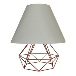 Abajur Aramado Cúpula de Tecido Mesa de Canto Cobre Branco