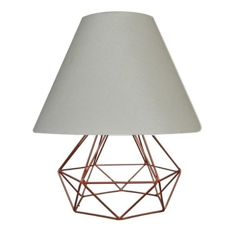 Abajur Aramado Cúpula de Tecido Mesa de Canto Cobre Branco