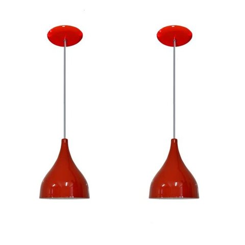 Kit 02 Lustres Luminárias Pendentes - Modelo Funil - Vermelho