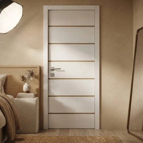 Porta Madeira Interna R50VL 210x80 Frisada Moderna:Branco