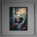 Ver imagem 2 de Quadro Panda no Banheiro Lendo Jornal 45x34cm:madeira Preta