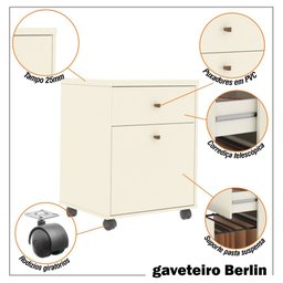 Gaveteiro Arquivo Office Mdp Rodízio Berlin - Vianossa - 7