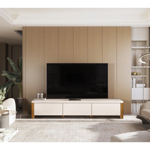 Rack Monaco 1.8 para TV até 75 Polegadas 3 Gavetas Pés em Madeira Maciça