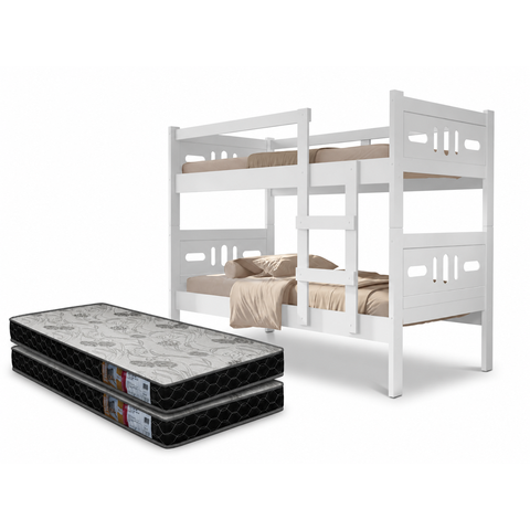 Beliche Solteiro Esmeralda 100% MDF com Escada Central Proteção Lateral e 2 Colchões D20