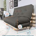 Ver imagem 7 de Sofa Cama Casal Futon Oriental Chumbo Sarja Impermeável Com Madeira Maciça
